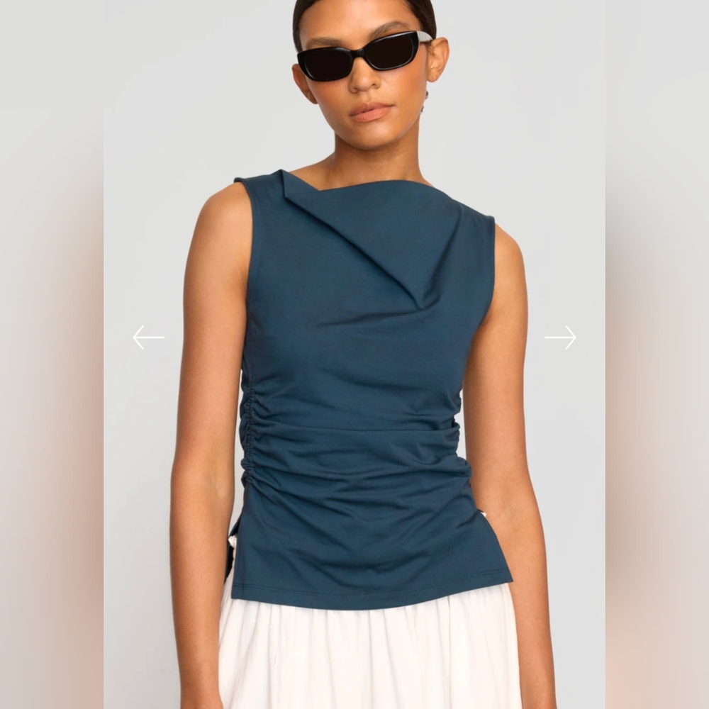 Modern Citizen Josie Shirred-side Cowl-neck Tank Teal Large NWT